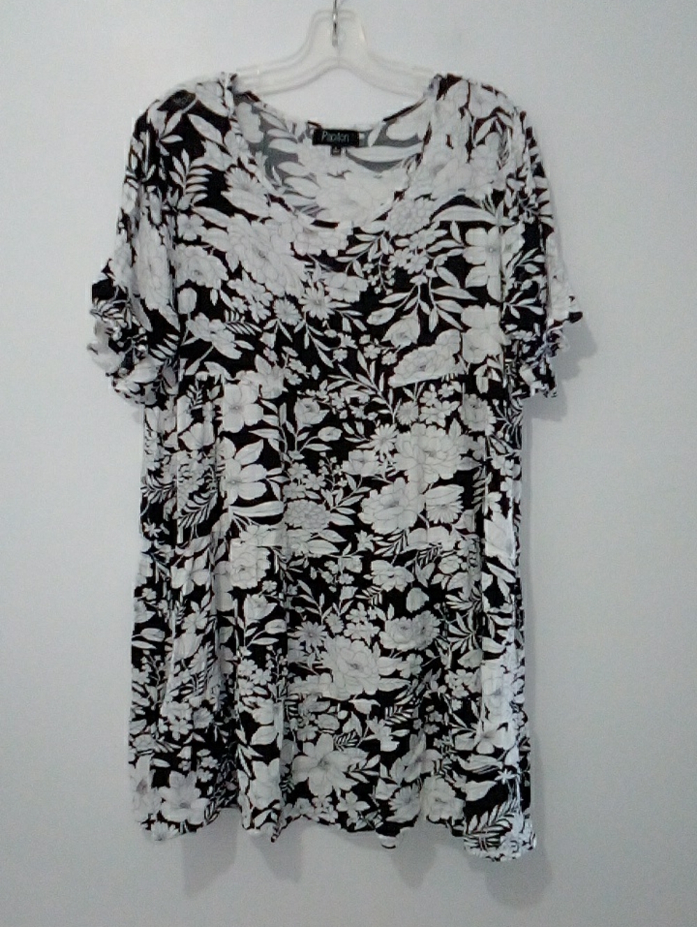 Papillon Black & White Floral Short Sleeve Ruffle Tiered Aline Dress